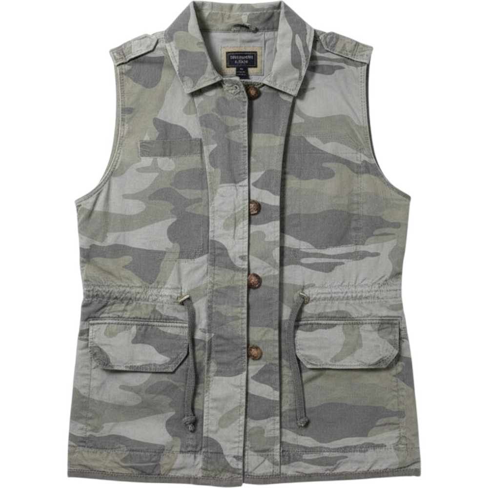 Abercrombie & Fitch Womens Camo Utility Vest Gray Green Military Field Jacket M